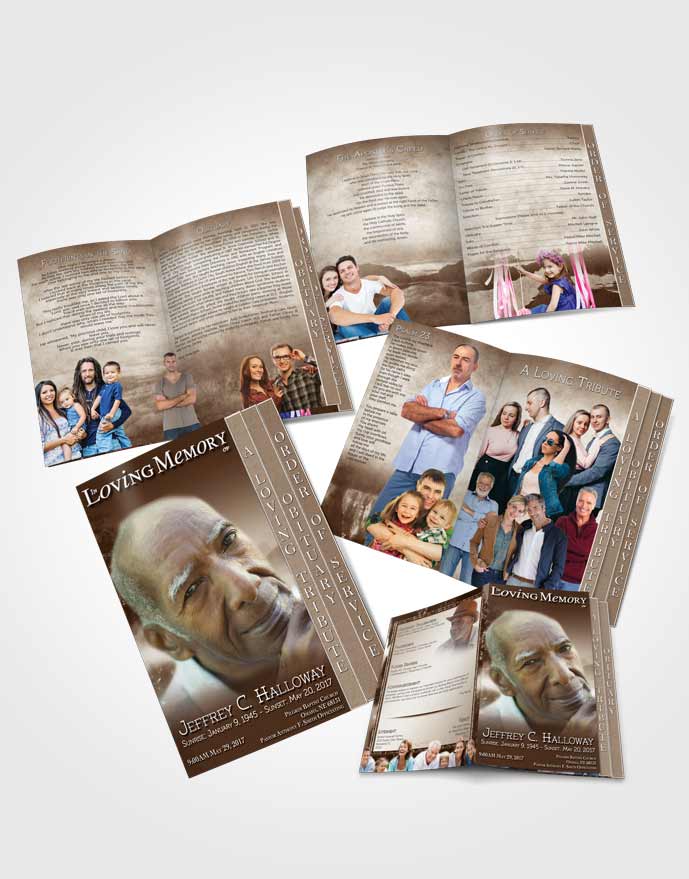4 Page Grad Obituary Template Brochure Golden Summer Reflection