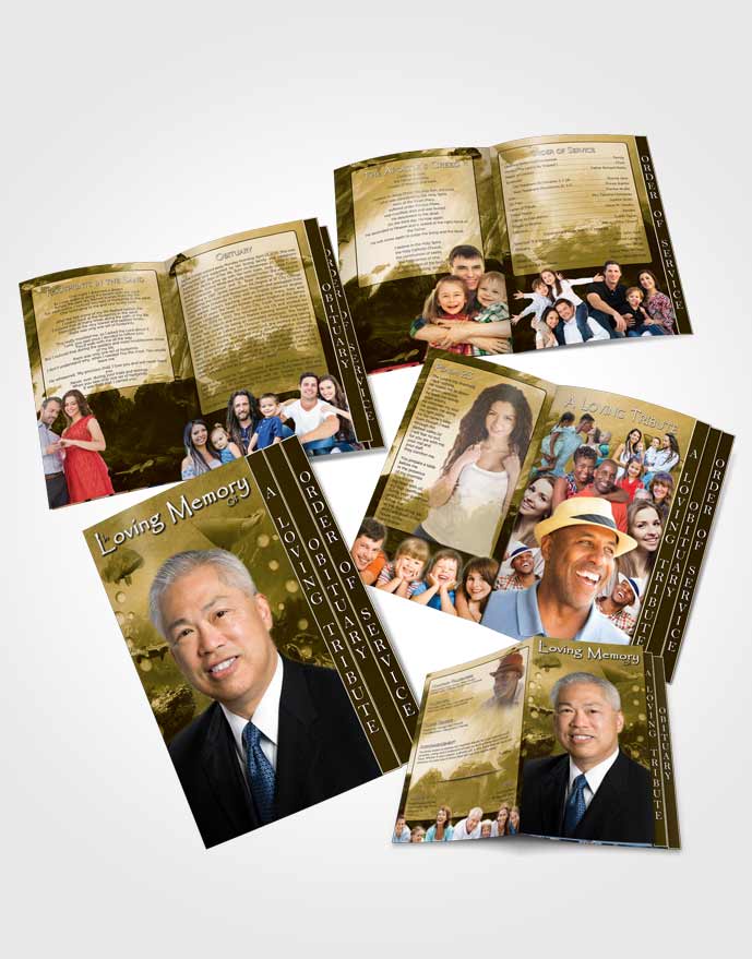 4 Page Grad Obituary Template Brochure Golden Water Lover