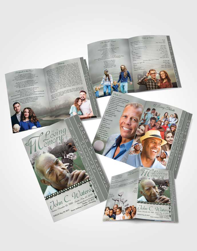 4 Page Grad Obituary Template Brochure Golfing Day Autumn Sky