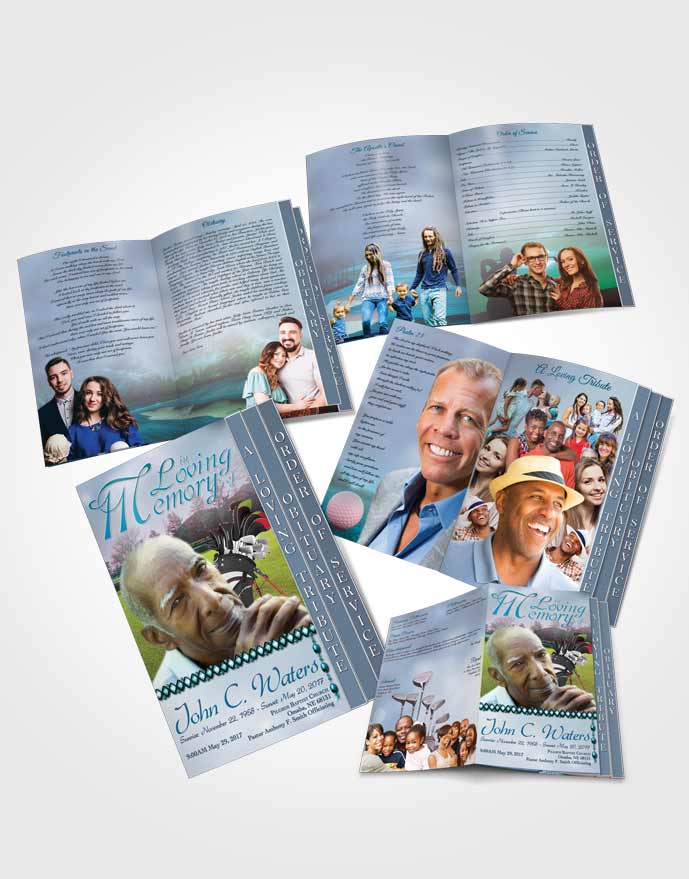 4 Page Grad Obituary Template Brochure Golfing Day Ocean Breeze