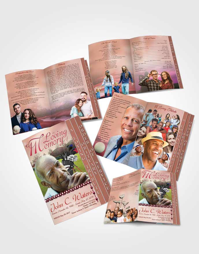 4 Page Grad Obituary Template Brochure Golfing Day Strawberry Dream