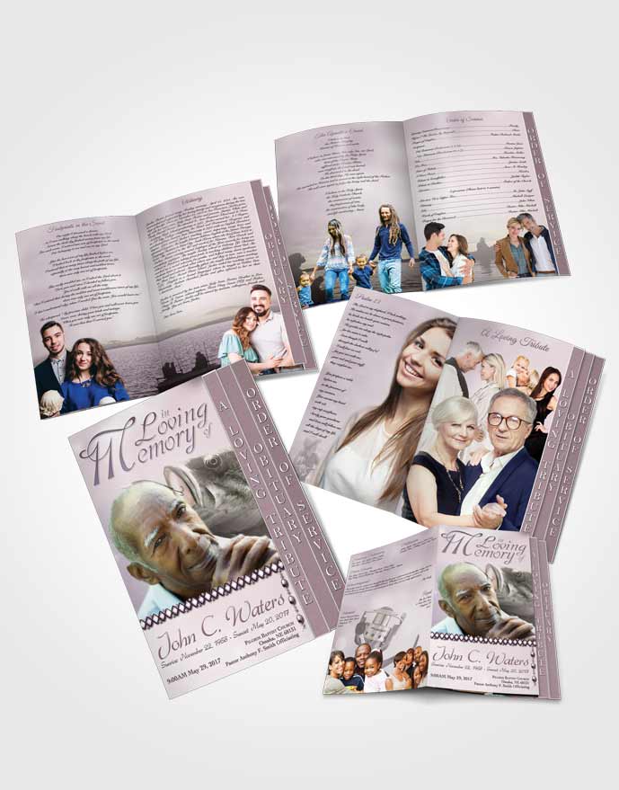 4 Page Grad Obituary Template Brochure Gone Fishing Autumn Sky