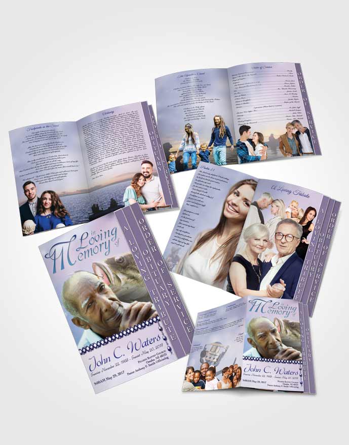 4 Page Grad Obituary Template Brochure Gone Fishing Early Morning