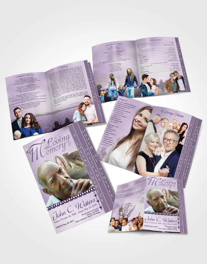 4 Page Grad Obituary Template Brochure Gone Fishing Lavender Honor