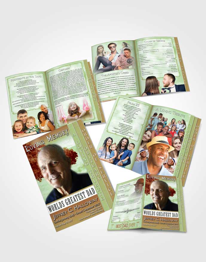 4 Page Graduated Step Fold Obituary Template Brochure Greatest Dad Emerald Bliss