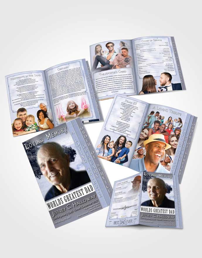 4 Page Graduated Step Fold Obituary Template Brochure Greatest Dad Soft Ocean
