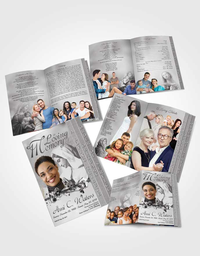 4 Page Grad Obituary Template Brochure Hail Mary Black and White