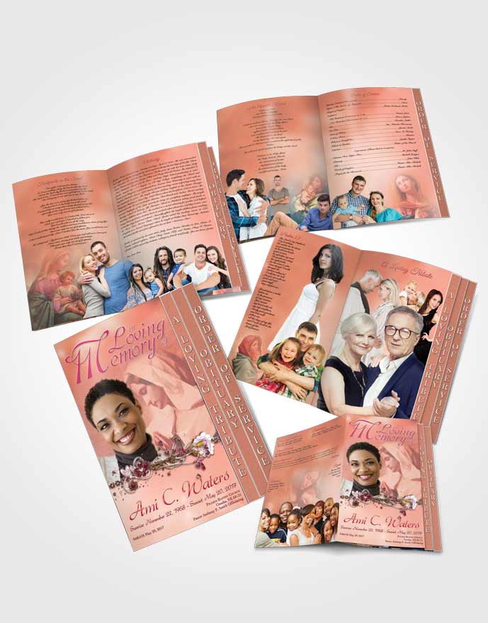 4 Page Grad Obituary Template Brochure Hail Mary Ruby Sunset