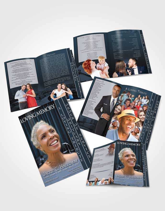 4 Page Grad Obituary Template Brochure Heavenly Blue Judge Justice