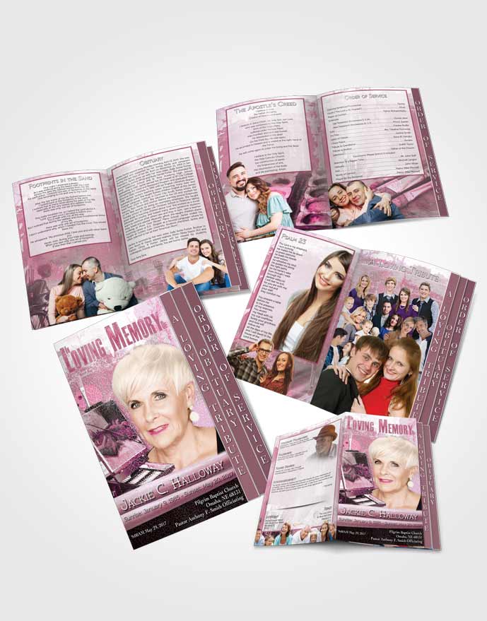 4 Page Grad Obituary Template Brochure Heavenly Pink Painters Paradise