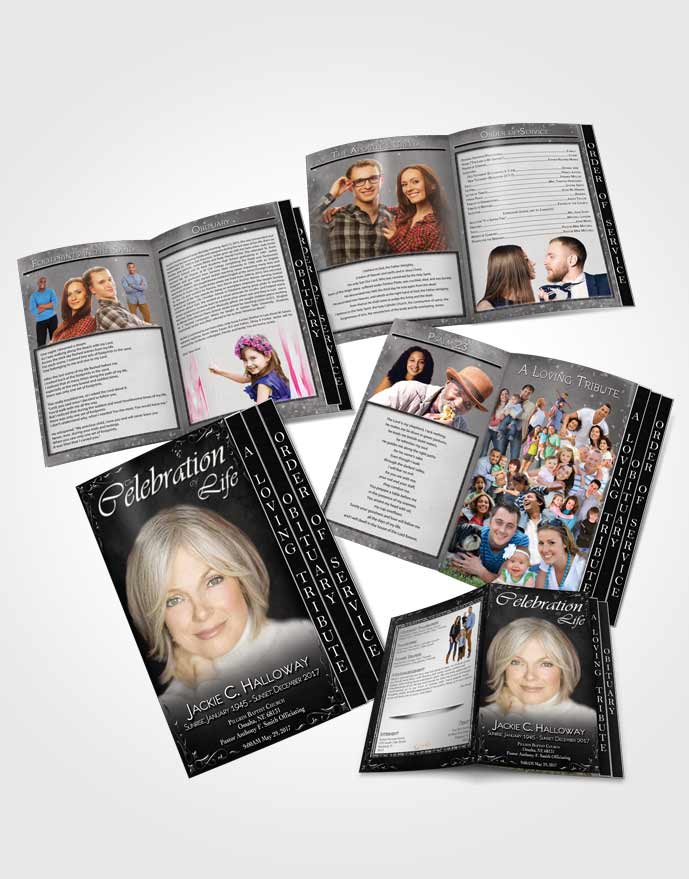 4 Page Grad Obituary Template Brochure Heavens Touch Black and White