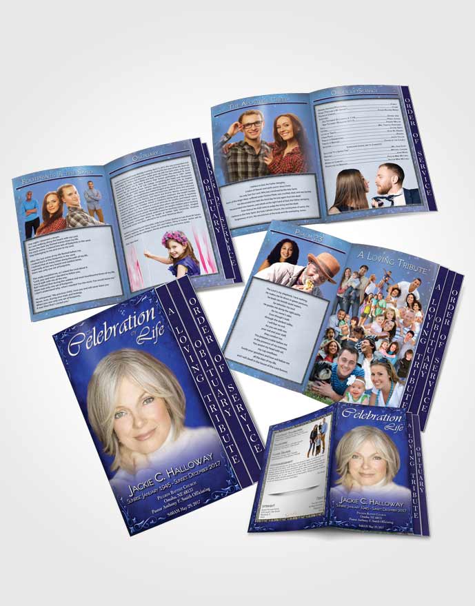 4 Page Grad Obituary Template Brochure Heavens Touch Blue Waters