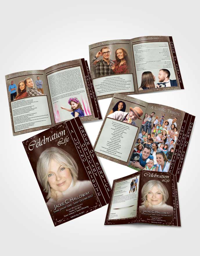 4 Page Grad Obituary Template Brochure Heavens Touch Dark Ruby
