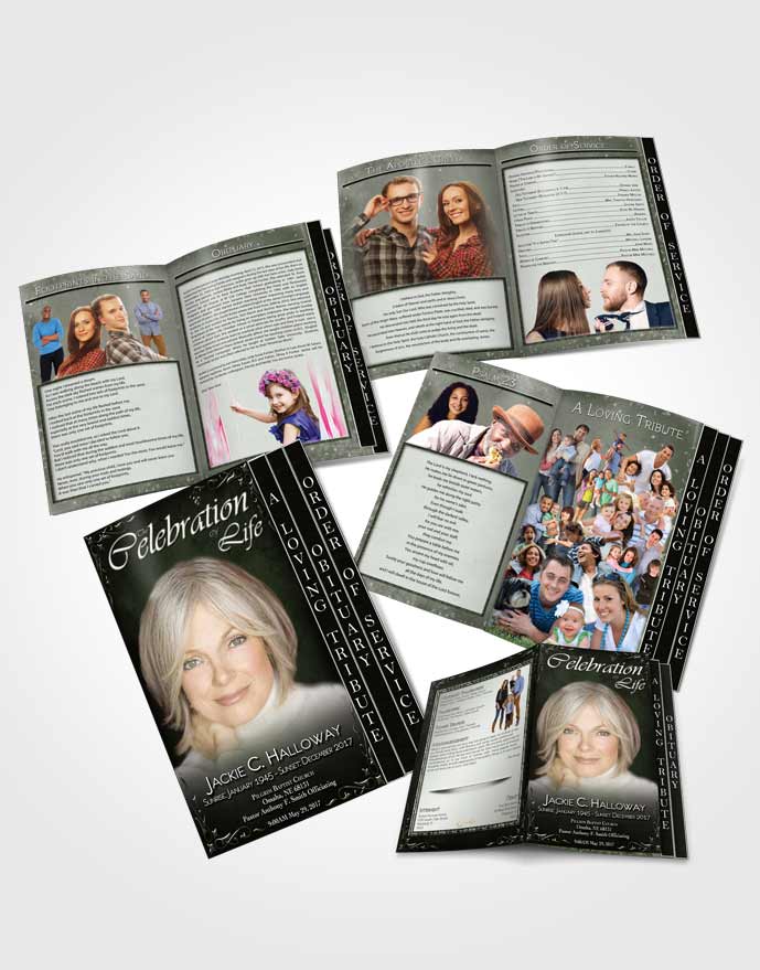 4 Page Grad Obituary Template Brochure Heavens Touch Deep Forest