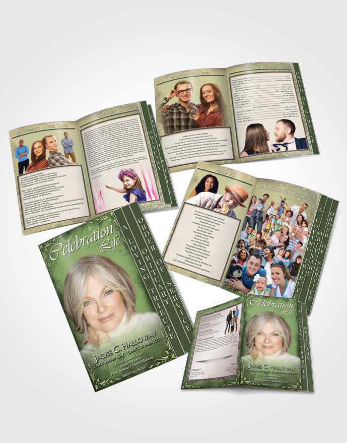 4 Page Grad Obituary Template Brochure Heavens Touch Soft Emerald Mountain