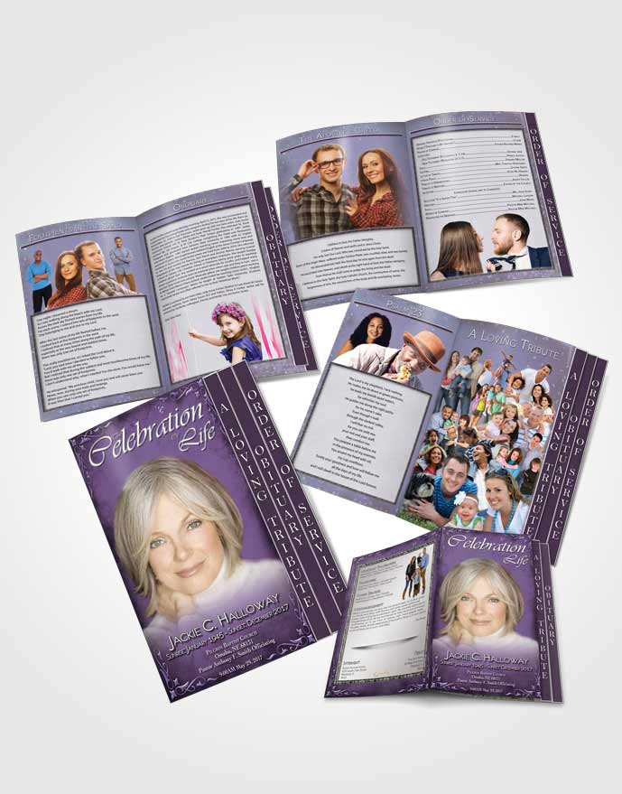 4 Page Grad Obituary Template Brochure Heavens Touch Soft Lavender