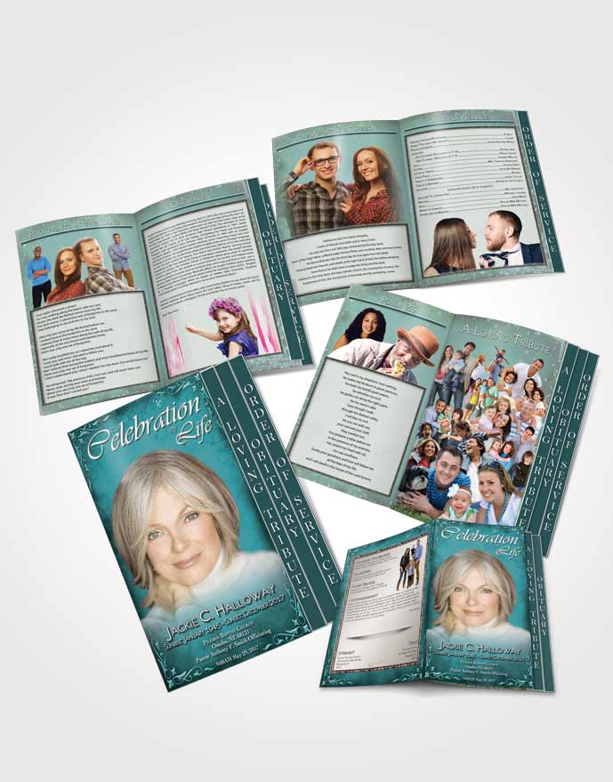 4 Page Grad Obituary Template Brochure Heavens Touch Soft Turquoise Breeze