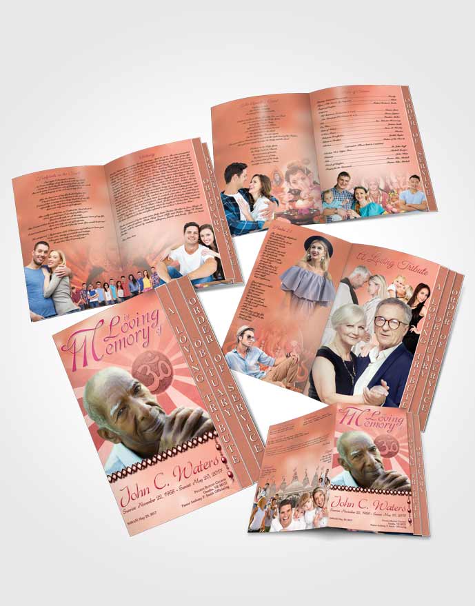 4 Page Grad Obituary Template Brochure Hinduism Faith Ruby Sunset