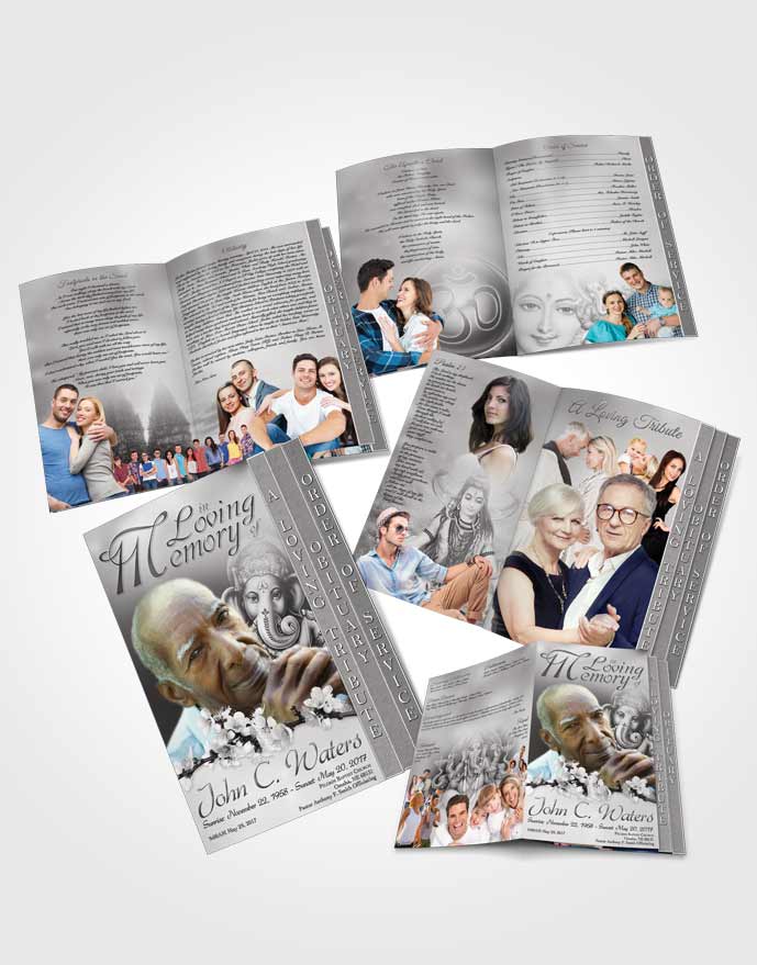4 Page Grad Obituary Template Brochure Hinduism Glory Black and White