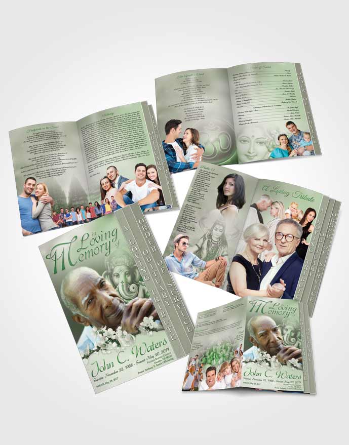 4 Page Grad Obituary Template Brochure Hinduism Glory Emerald Glow