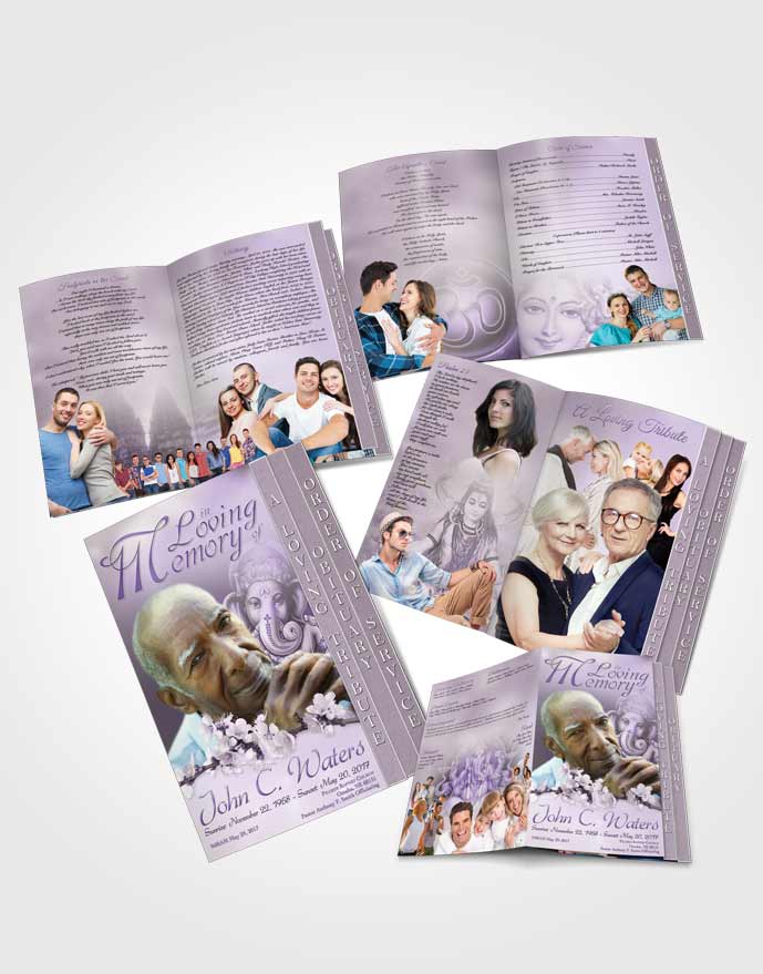 4 Page Grad Obituary Template Brochure Hinduism Glory Lavender Honor