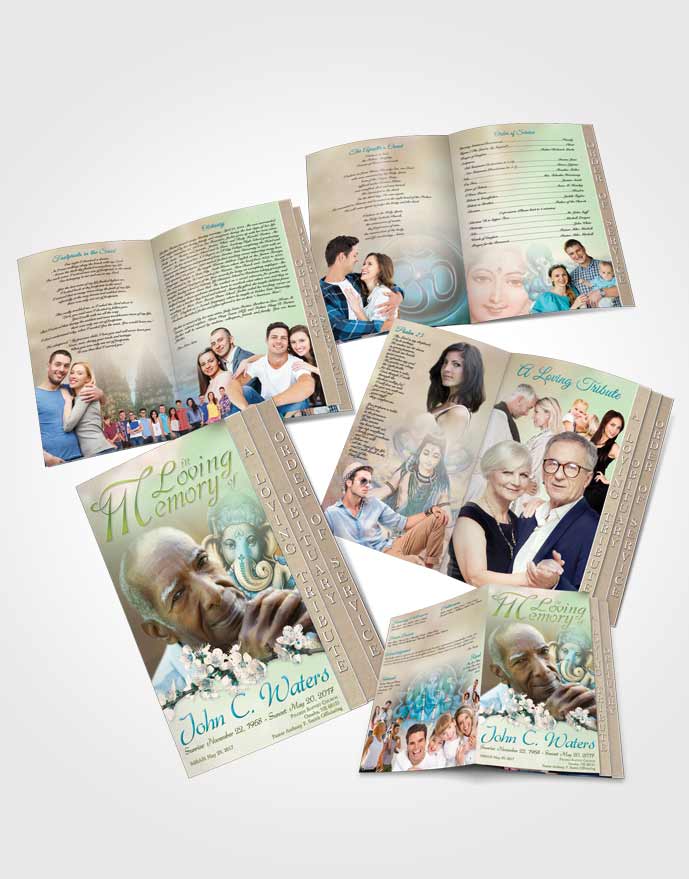 4 Page Grad Obituary Template Brochure Hinduism Glory Morning Calm