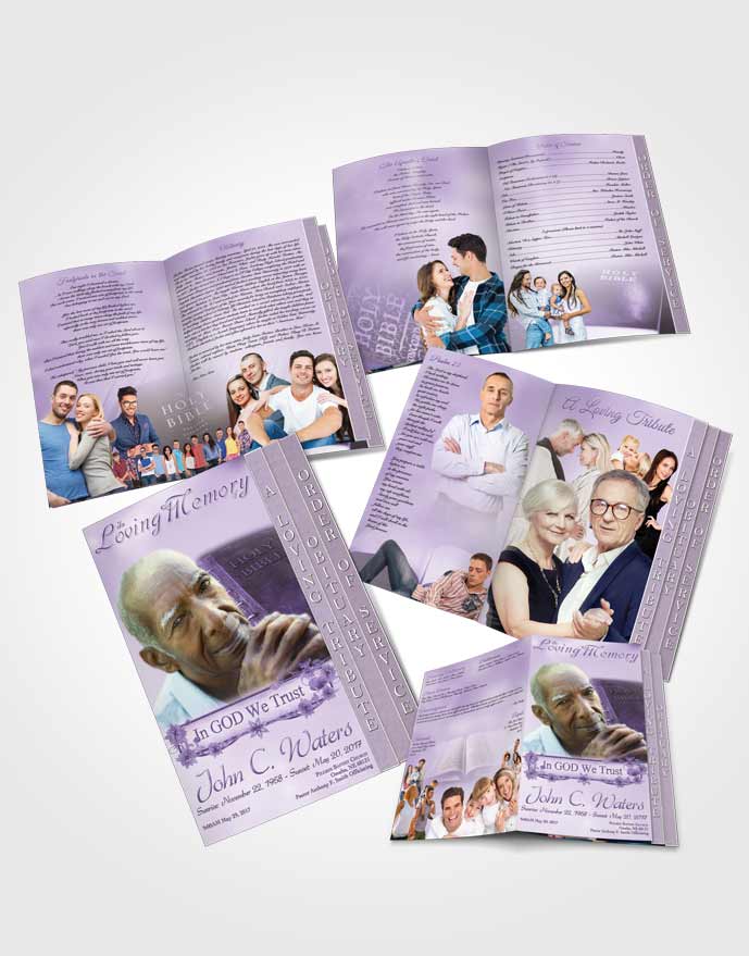 4 Page Grad Obituary Template Brochure Holy Bible Lavender Honor