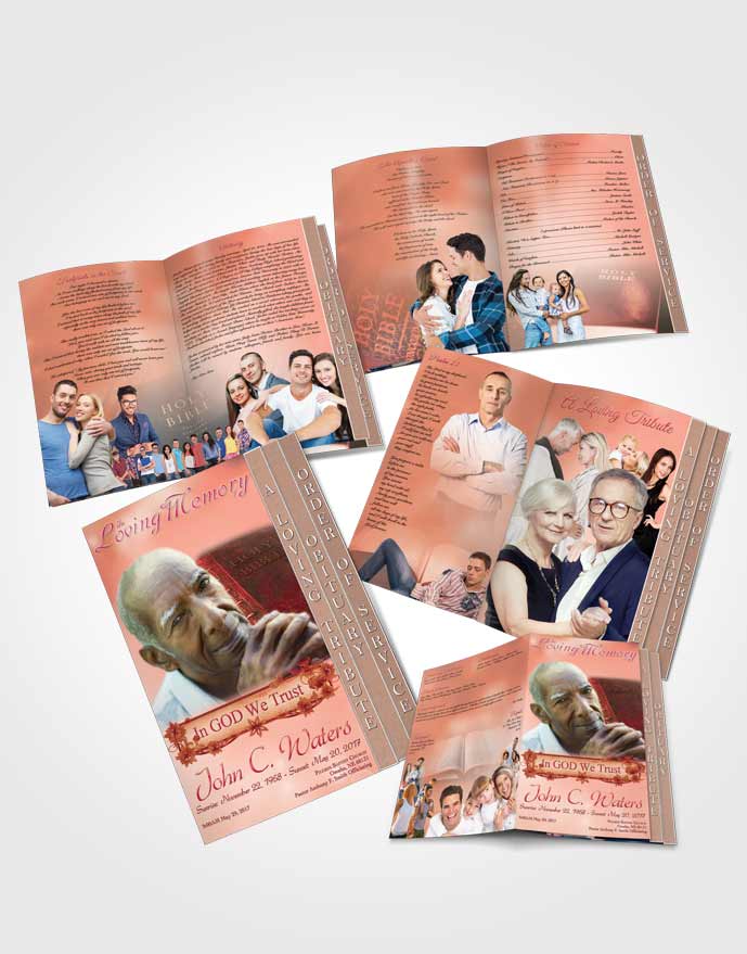4 Page Grad Obituary Template Brochure Holy Bible Ruby Sunset