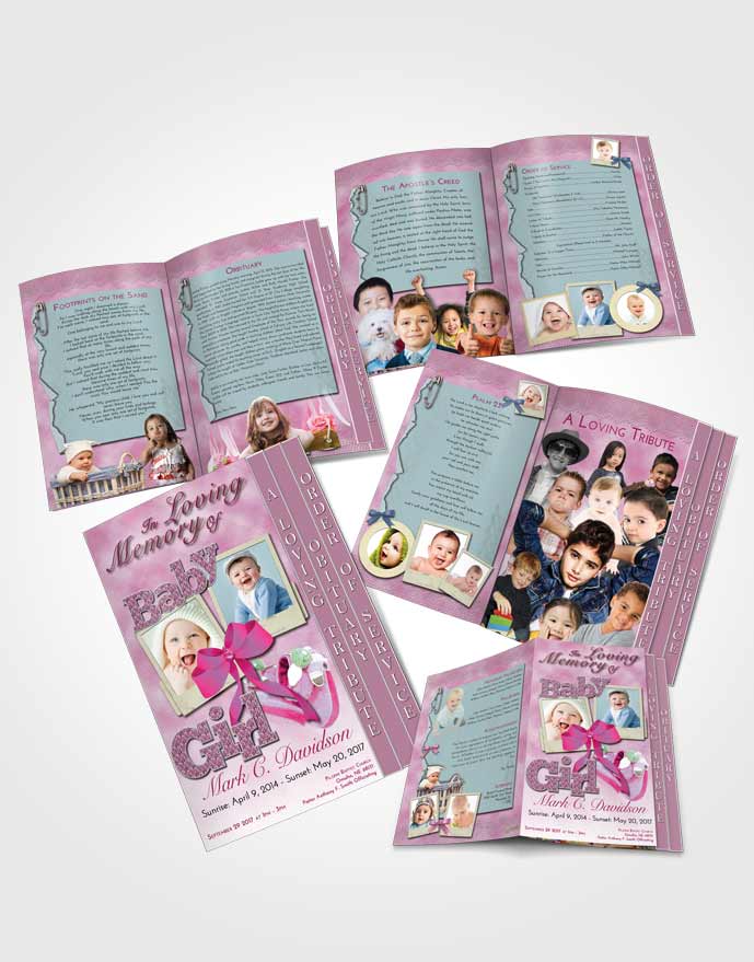 4 Page Graduated Step Fold Obituary Template Brochure Hot Pink Majesty Baby Girl
