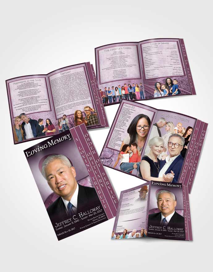 4 Page Grad Obituary Template Brochure Japanese Burgundy Blossoms