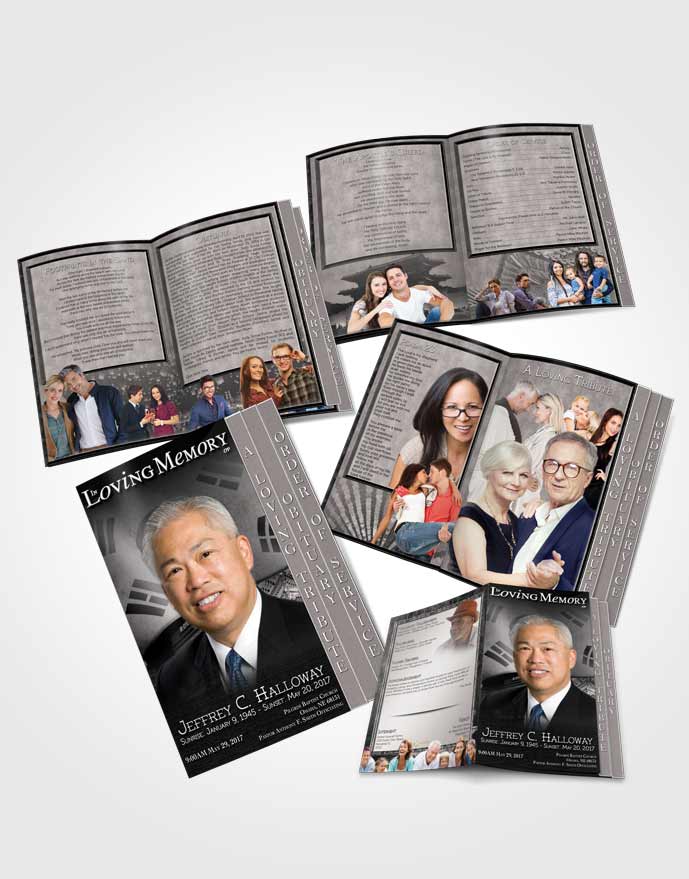 4 Page Grad Obituary Template Brochure Japanese Golden Blossoms
