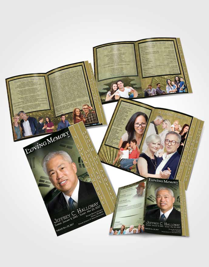 4 Page Grad Obituary Template Brochure Japanese Natural Blossoms