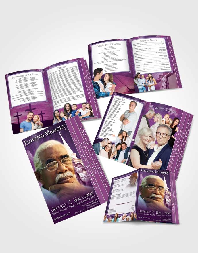 4 Page Grad Obituary Template Brochure Lavender Christian Faith