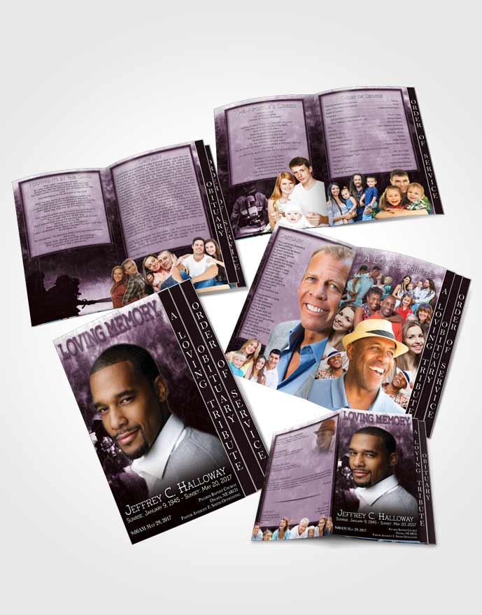 4 Page Grad Obituary Template Brochure Lavender Firefighter