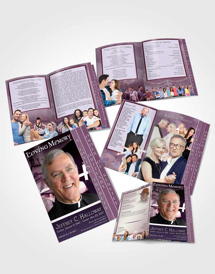 4 Page Grad Obituary Template Brochure Lavender Heavenly Priest