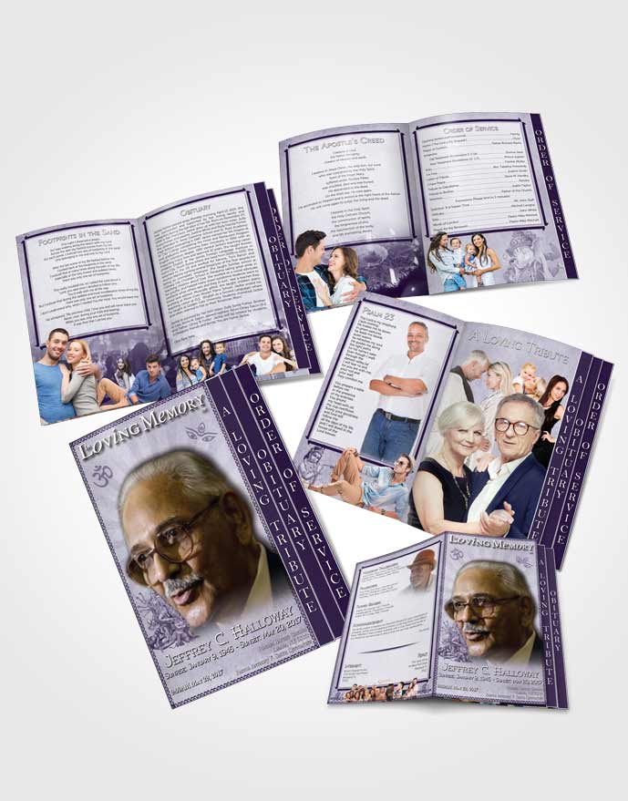 4 Page Grad Obituary Template Brochure Lavender Hindu Faith
