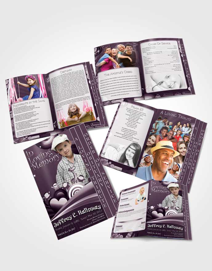 4 Page Graduated Step Fold Obituary Template Brochure Lavender Love Childs Journey
