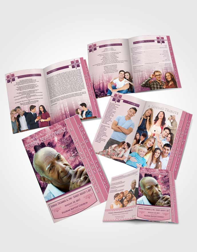4 Page Grad Obituary Template Brochure Lavender Love Forest Laughter