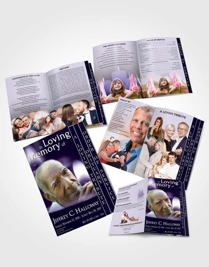 4 Page Grad Obituary Template Brochure Lavender Purity Candle Light