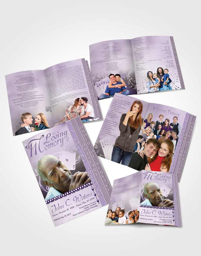 4 Page Grad Obituary Template Brochure Lavender Weekend Card Game