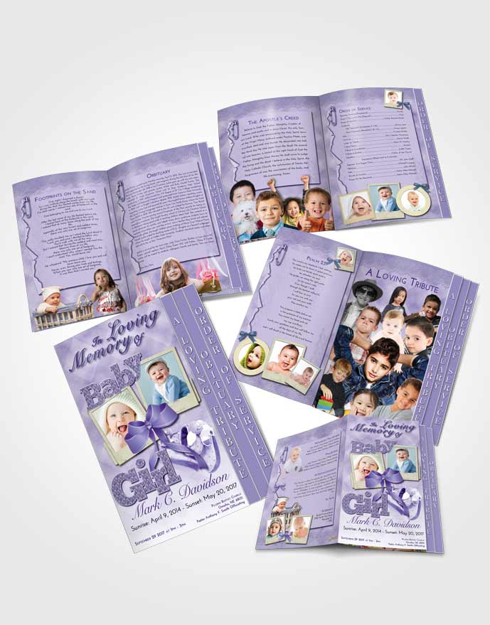 4 Page Graduated Step Fold Obituary Template Brochure Loving Lavender Baby Girl