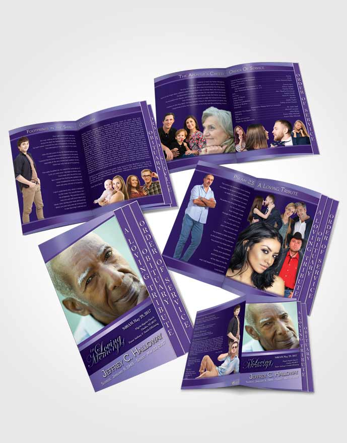 4 Page Grad Obituary Template Brochure Loving Lavender Tranquility Dark