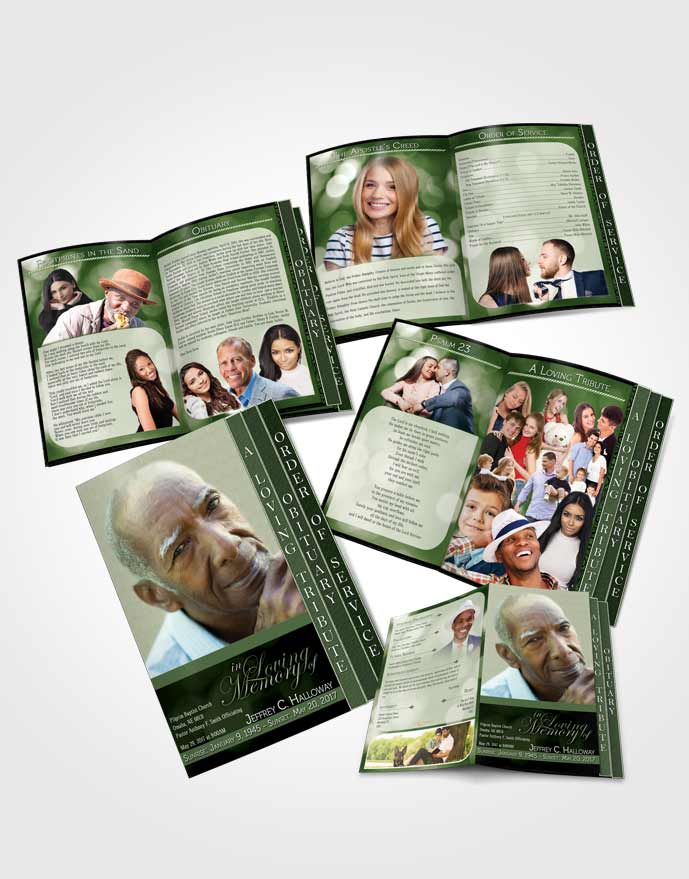 4 Page Grad Obituary Template Brochure Majestic Forest Laughter Light