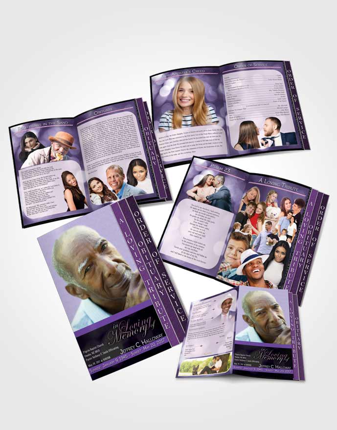 4 Page Grad Obituary Template Brochure Majestic Lavender Rain Light