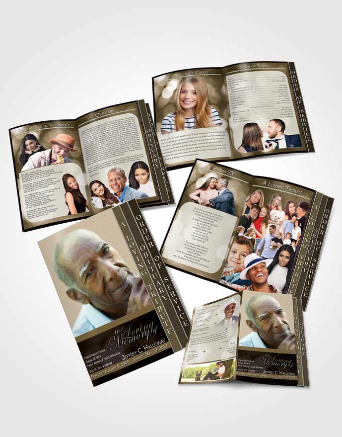 4 Page Grad Obituary Template Brochure Majestic Soothing Mist Light