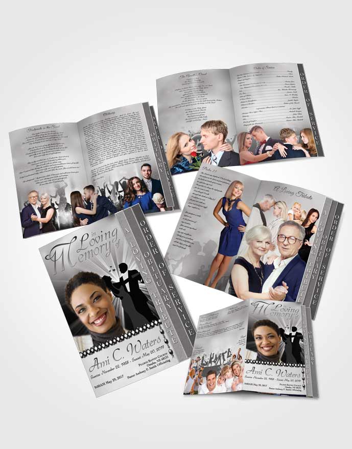 4 Page Grad Obituary Template Brochure Midnight Dancing Black and White