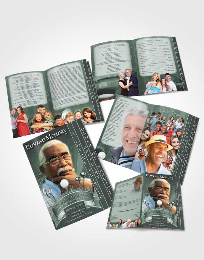 4 Page Grad Obituary Template Brochure Misty Forest Golf Star