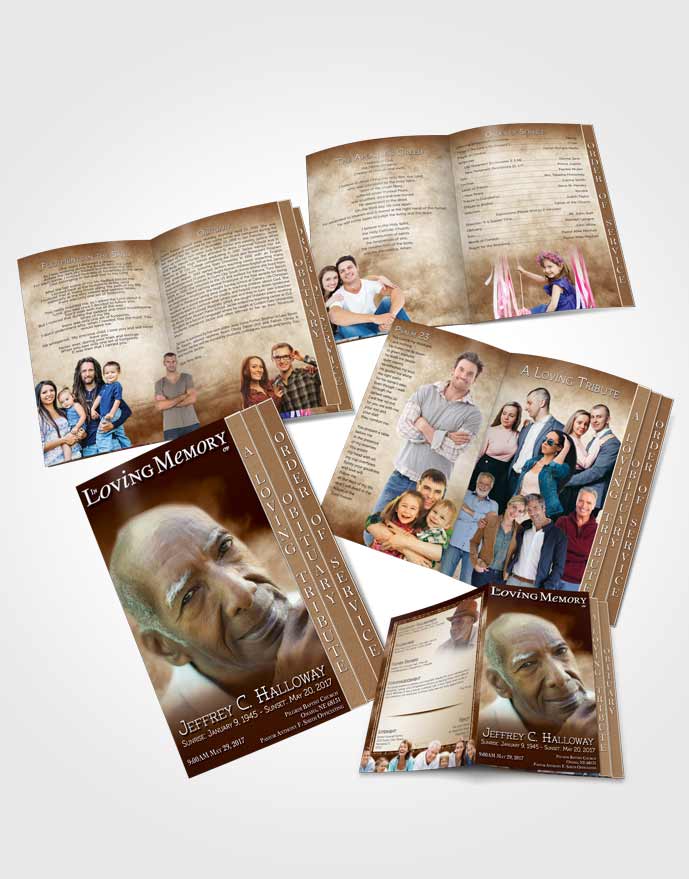 4 Page Grad Obituary Template Brochure Misty Golden Clouds