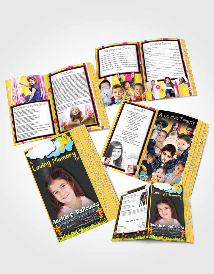 4 Page Graduated Step Fold Obituary Template Brochure Moon Childs Dream