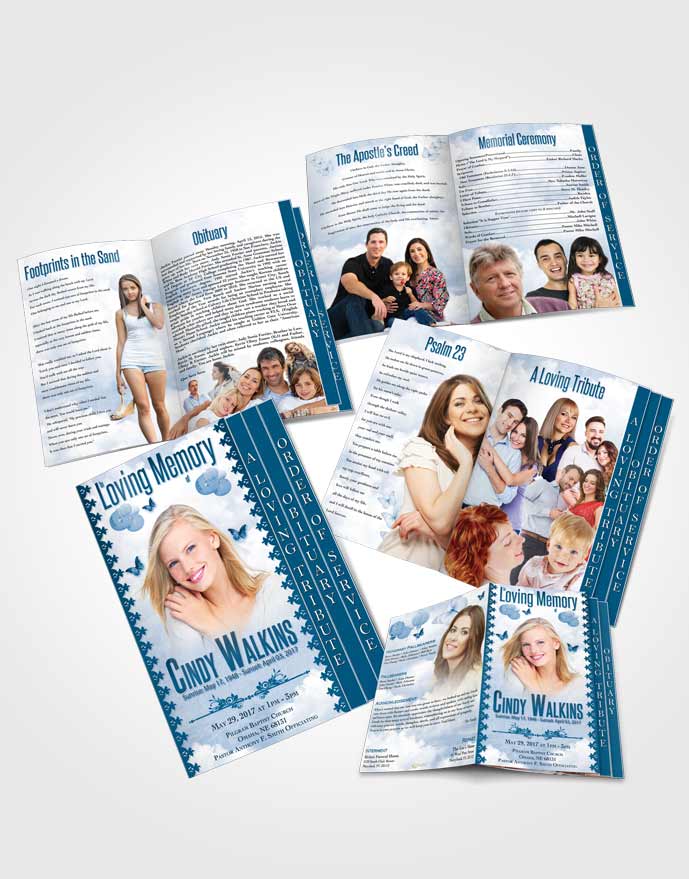 4 Page Grad Obituary Template Brochure Natural Elegance Blue Waters